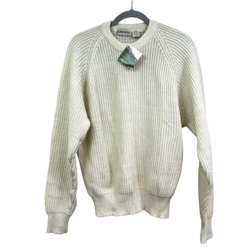 St. John's Bay Mens Knit Sweater Crew Neck Ribbed Cream Size XL (46-48)*